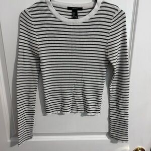 Forever 21 Green and White Striped Long Sleeve Top